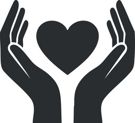 Obraz premium Illustration of two hands cradling a heart symbolizing care and love.