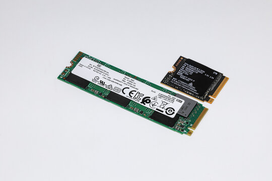 NVME PCIe solid-state drive in the M.2 2230 and 2280 form factor isolated on white background.