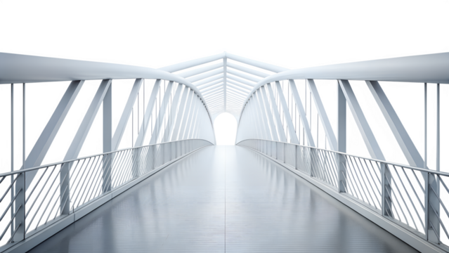 Modern bridge with metal structure isolated on transparent background with perspective view