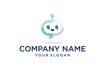 Fototapeta premium Modern Cute Robot Head Chatbot Logo Icon with Speech Bubble for AI Technology