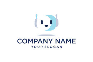 Obraz premium Cute Smiling Robot Head Logo for AI and Technology Solutions