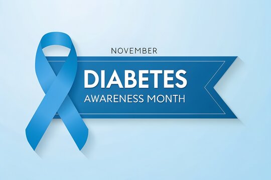 November is Diabetes Awareness Month, featuring the blue ribbon symbol to promote education, prevention, support, and management of this chronic health condition.
 Generative Ai.
