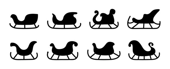 Various designs of sleighs in silhouette form showcasing traditional holiday themes and styles