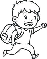 Obraz premium A cheerful cartoon boy running with a backpack, showcasing happiness and youthful energy.