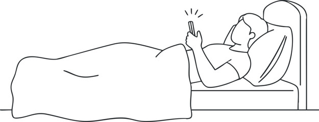 A person in bed using a smartphone at night, illustrating modern bedtime habits.