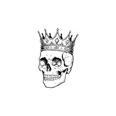 Skull with crown Illustration in Vintage Engraving.