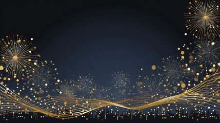 Fireworks Display Over a City Skyline at Night, Colorful Sparks Illuminate the Dark Sky During a Festive Celebration