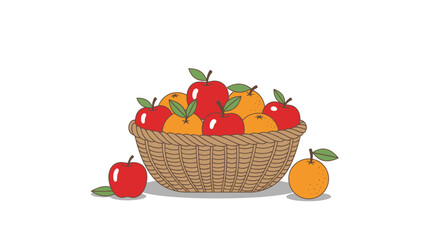 Woven Basket Overflowing with Fresh Red and Yellow Apples Illustration.