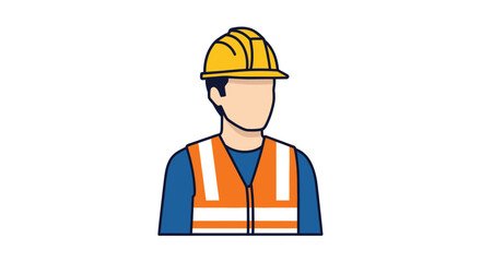 Illustration of a construction worker wearing a yellow hard hat and orange safety vest.