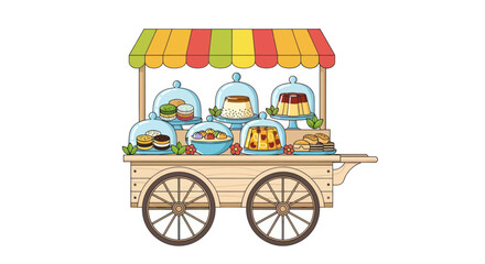Colorful Illustrated Dessert Cart with Various Sweet Treats. © Rizal