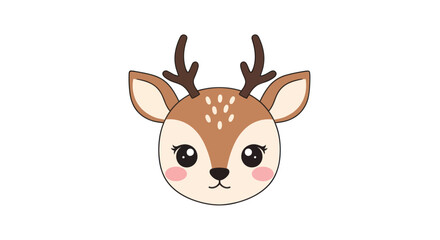 Cute Cartoon Deer Head Illustration with Antlers and Spots.