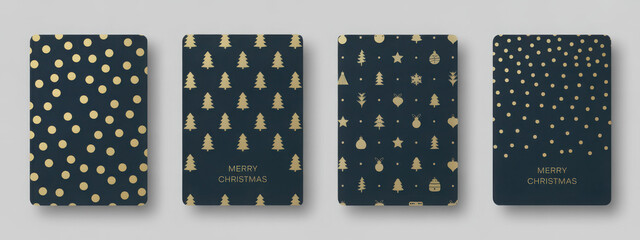 Set of Christmas greeting cards with gold foil patterns elegant design for holiday season perfect for invitations and festive promotions