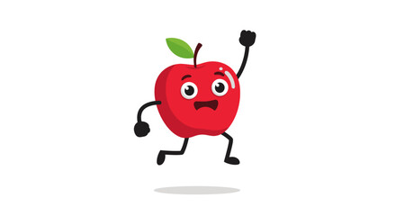 Animated Red Apple Character Running with Joyful Expression.