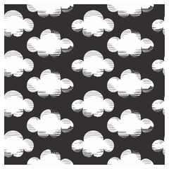 This minimalist design showcases fluffy, sketched clouds scattered evenly across a solid dark background. The clouds are depicted with simple, expressive lines that give them a hand-drawn.