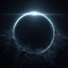 Thin silver icy halo with subtle inner glow and frost motes on black background