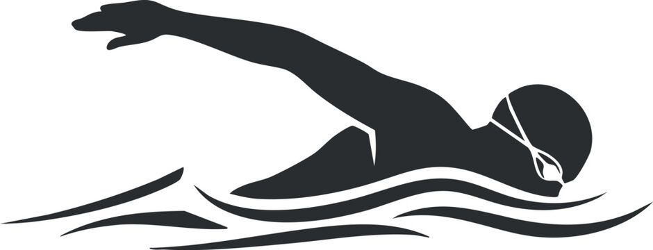 Silhouette of a swimmer performing freestyle in water illustrating athletic movement and competition.