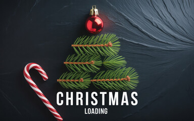 Christmas Card - Loading Concept - Tree And Candy Canes On Black Stone
