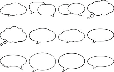 Collection of twelve black outline speech and thought bubbles on white background speech bubble dialogue