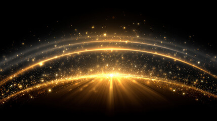 Twin golden arcs with glowing inner light and scattered sparks on black background