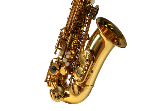 Professional Saxophone with Mouthpiece Isolated on White Background 