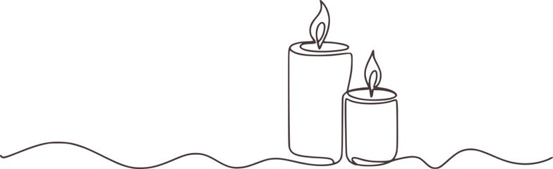 Two minimalist line drawing candles burning flame