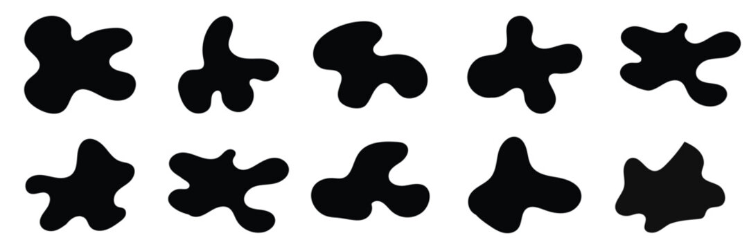 Fluid blob shape vector for abstract design. Organic blob shapes collection. Liquid silhouette drop in modern style. Basic stains isolated elements on white background.