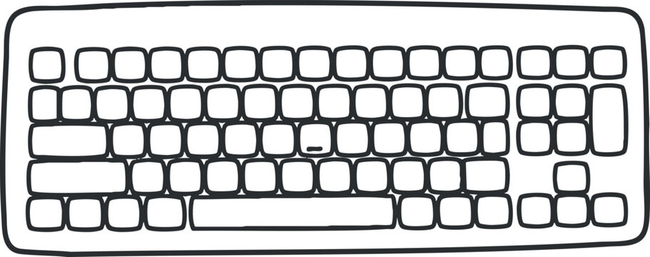 Illustration of a computer keyboard in a simple black and white design.