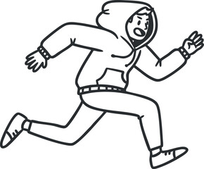 Fototapeta premium An illustration of a young person running energetically in a casual outfit and hoodie.