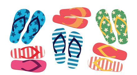 Collection of colorful flip flops with various patterns and designs, perfect for summer, beach, or vacation-themed projects.