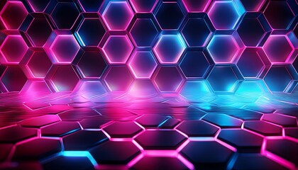 abstract futuristic background with pink blue neon honeycomb wallpaper ai generative technology