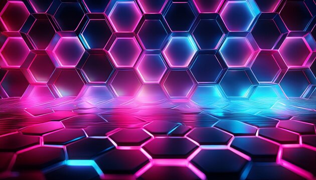 abstract futuristic background with pink blue neon honeycomb wallpaper ai generative technology