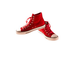 Photo of red high-top sneakers isolated on transparent background