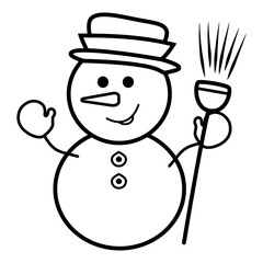 Vector clipart of a snowman in linear style, outline drawing for coloring, EPS format, Christmas design, icon or sketch for festive decor.