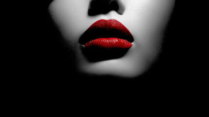 Fototapeta premium 赤リップが主役の美しさ際立つ顔の描写