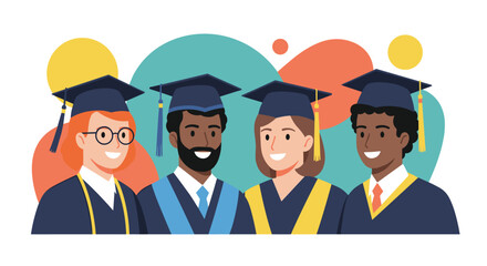 Diverse graduates celebrating academic success, symbolizing educational achievements and multiculturalism in academia.
