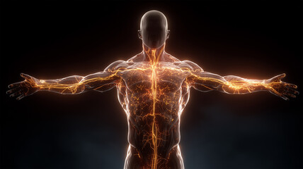 Obraz premium 胸部と腕を走る神経の光可視化の描写