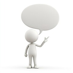 3d man pointing to a blank speech bubble isolated on white background, ready for your text or design