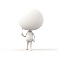 3d man with blank speech bubble head pointing up isolated on white background, ready for your design