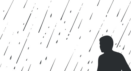 Silhouette of a person standing in the rain, capturing feelings of sadness and isolation.