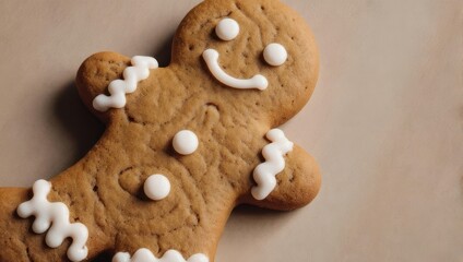 Festive Gingerbread Man Cookie with Icing Decorations.