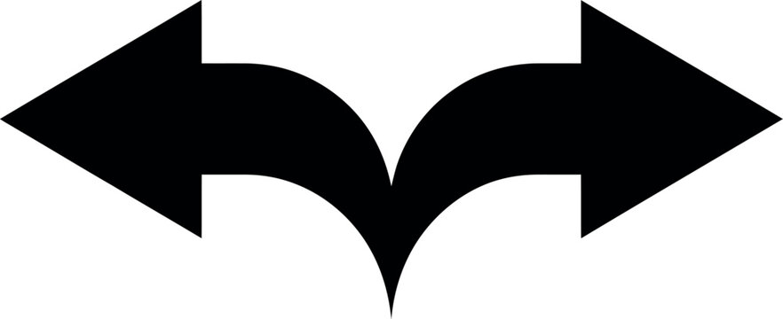 Two curved arrows pointing in opposite directions suggest a choice or division.