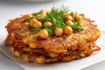 Naklejka premium Golden chickpea fritters with fresh herbs and crispy texture