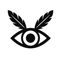 Obraz premium Winged Eye Flat Icon, Black and White, Transparent Background