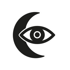 Obraz premium Crescent Moon Eye Flat Icon, Black Silhouette, Transparent Background