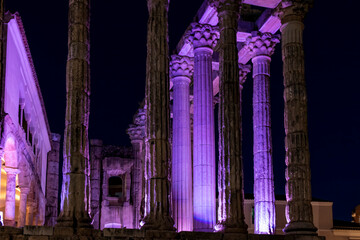 Temple of diana roman ruin columns merida at night © larrui