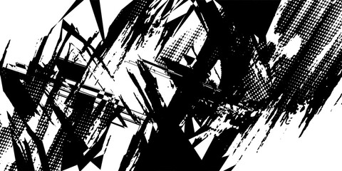 Abstract Acrylic Painting on Smudged Canvas Black and White Grunge Background