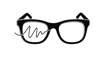 Fototapeta premium Black silhouette of thick-rimmed glasses with a wavy line drawn on the left lens.