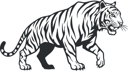 Obraz premium Illustration of a tiger walking in a natural setting showcasing its strength and grace.
