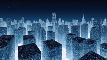Futuristic Cityscape - A Digital Metropolis of Glowing Buildings.