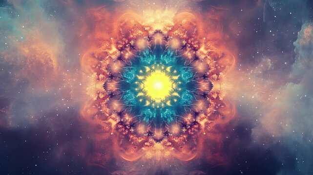 Colorful cosmic mandala with vibrant star patterns